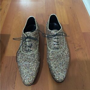 Saint Laurent Gold Oxford Shoes with Glamorous Sparkle